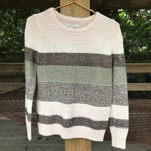 LOFT Women's Long Sleeve Striped Crew Neck Sweater
